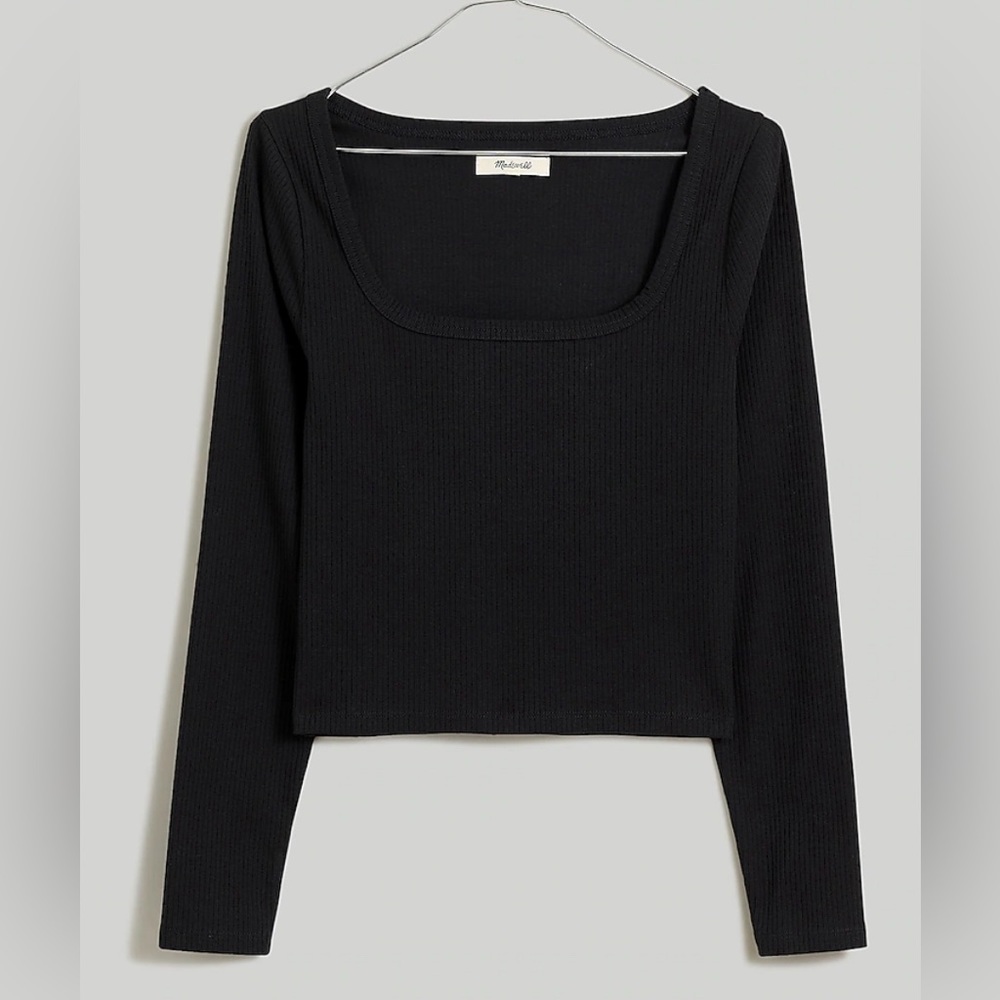 Madewell Square-Neck Long-Sleeve Crop Tee True Black Size XL